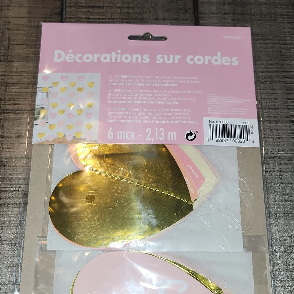 NEW Gold and Pink Heart Baby Shower Hanging Decorations